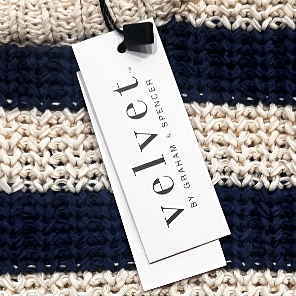 Velvet by Graham & Spencer Small Navy Blue and Ivory Stripe Sweater - Picture 15 of 15